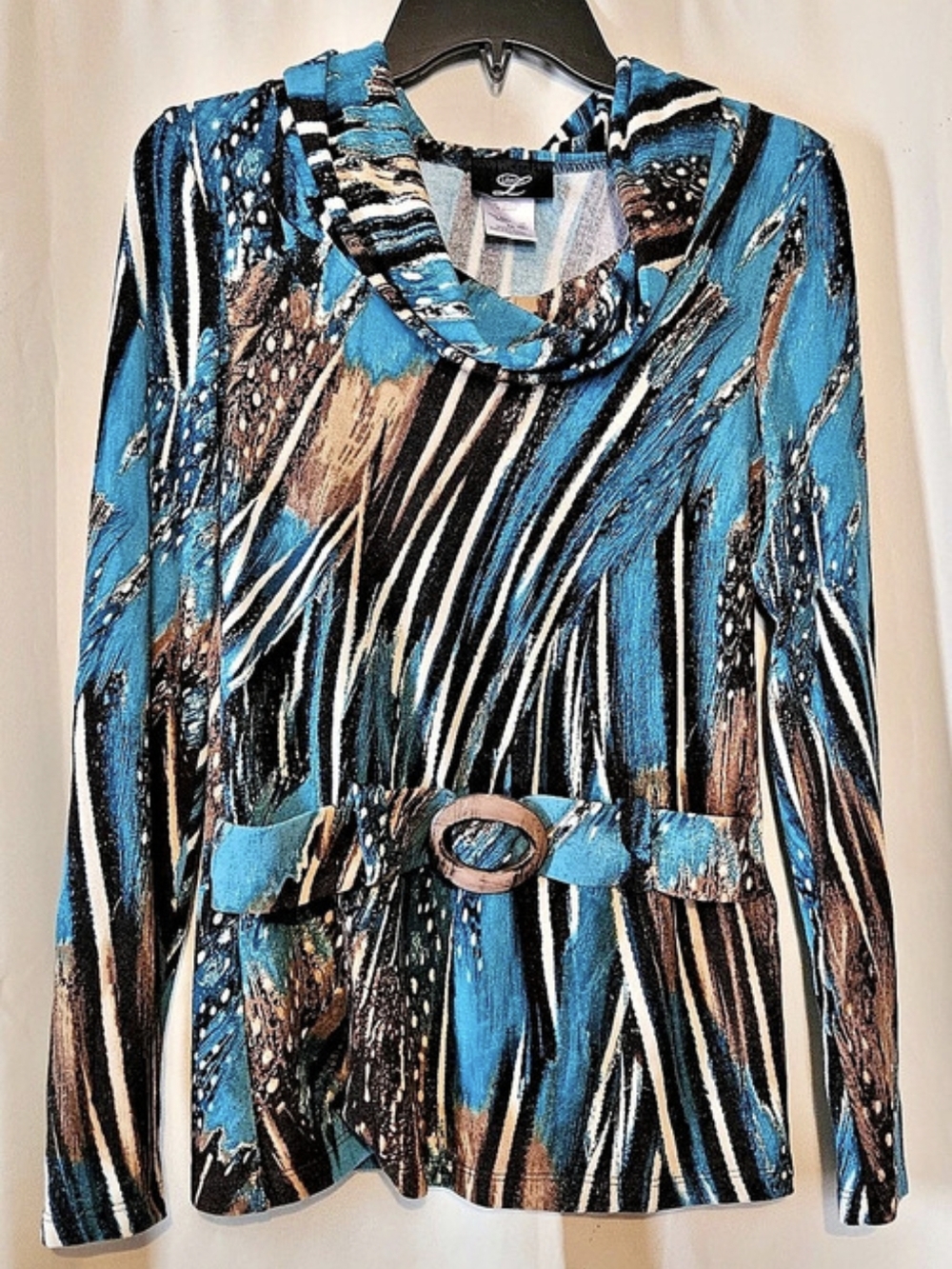 LibrX Abstract Long Sleeve Tunic in Blue & Black Size Small Like New